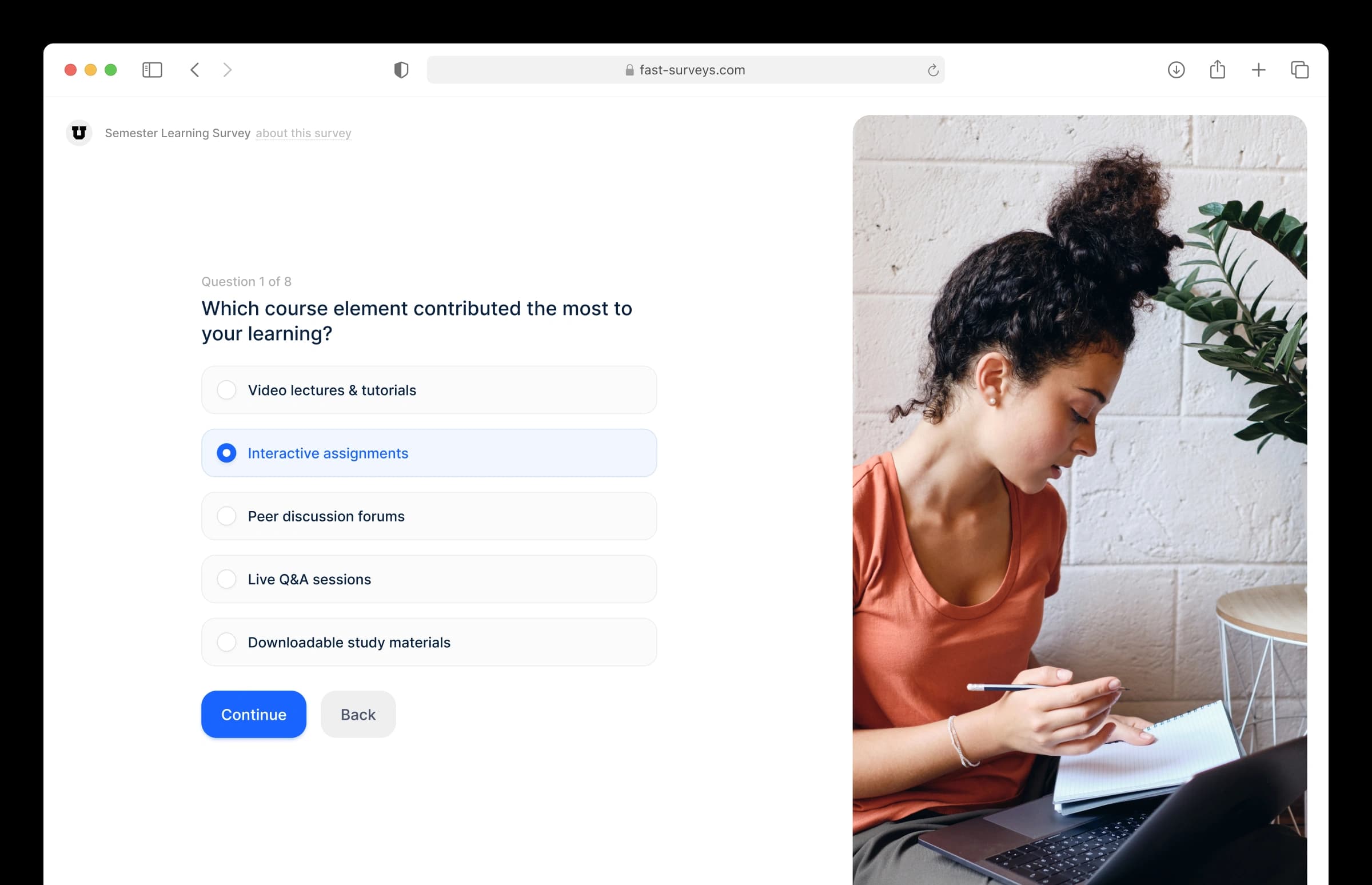 Education survey template and response insights dashboard